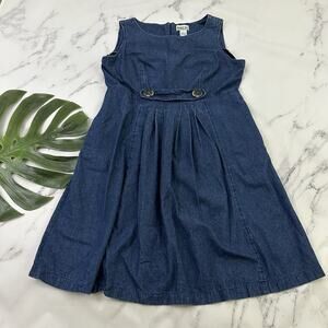 Robbie Bee Womens Vintage 90s Denim Dress Size 14 Blue Pleated Pockets